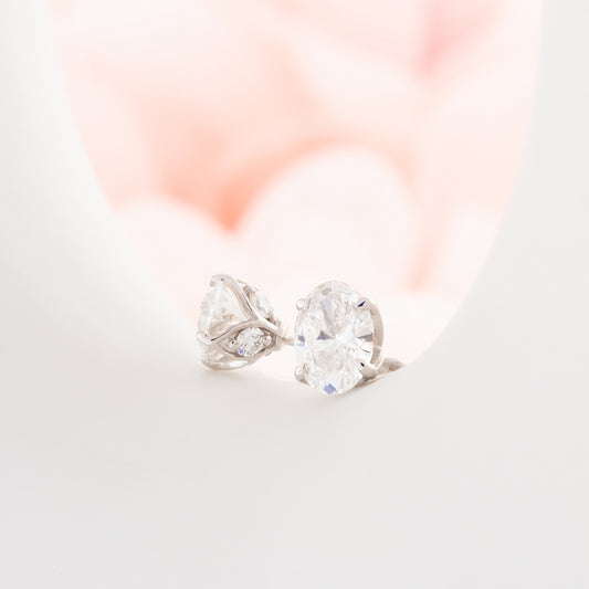 Adamante 2 ct. tw. Lab-Grown Oval Diamond Earrings in 14K White Gold close-up detail
