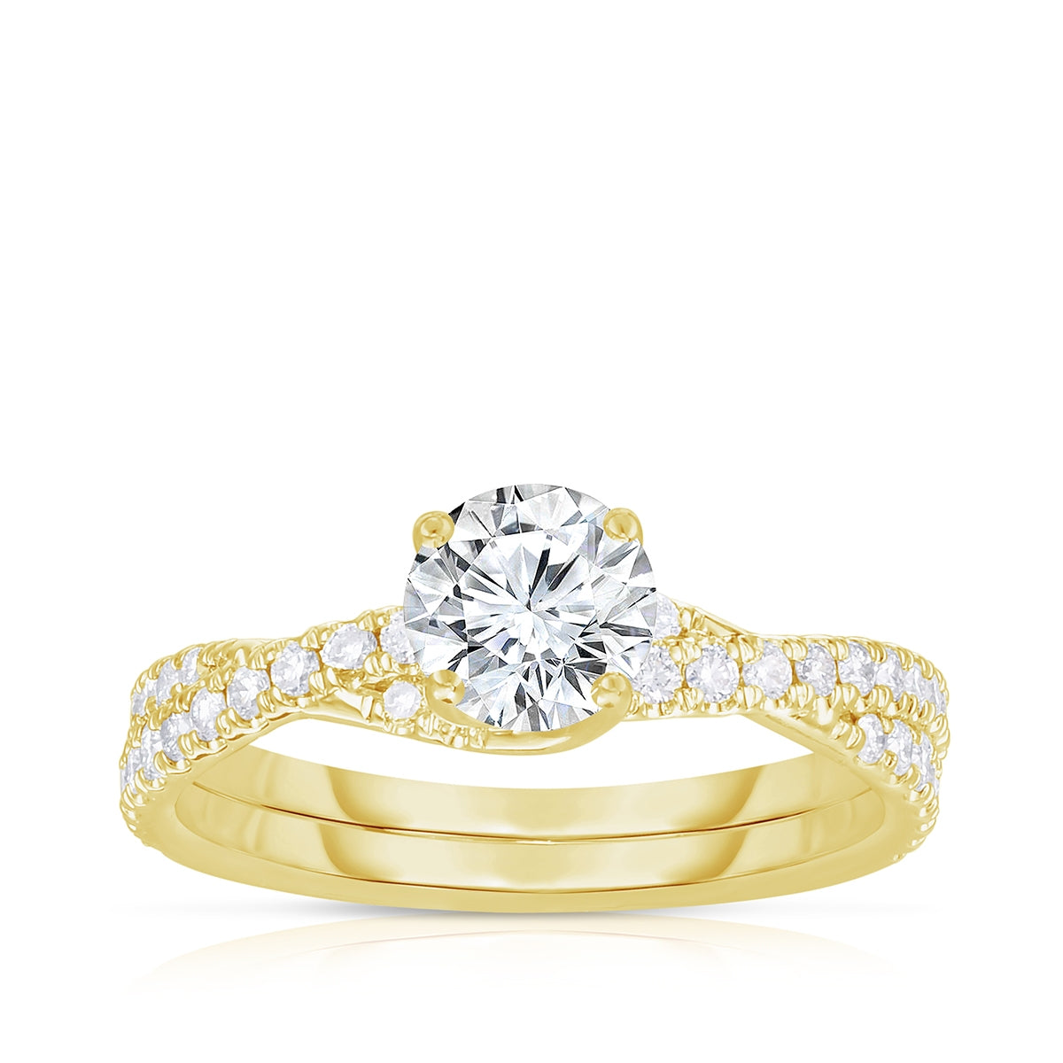 Natural 1-5/8 ct. tw. Round Brilliant Diamond Crossover Engagement Ring in 14K Yellow Gold