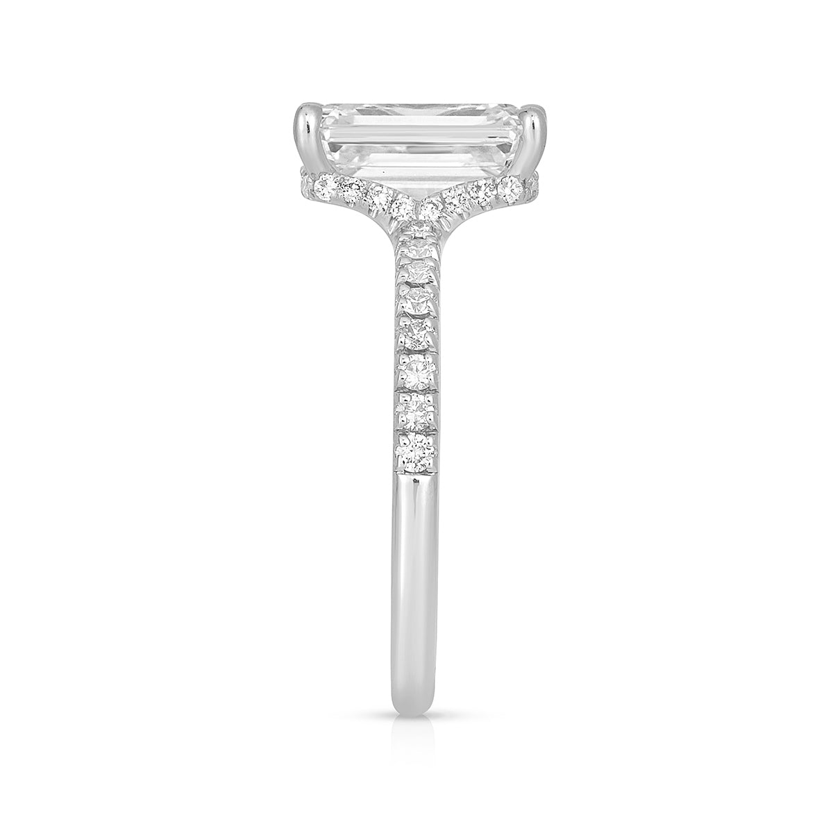 Adamante 3-3/8 ct. tw. Lab-Grown Emerald Cut Diamond Hidden Halo Engagement Ring in 14K White Gold front view