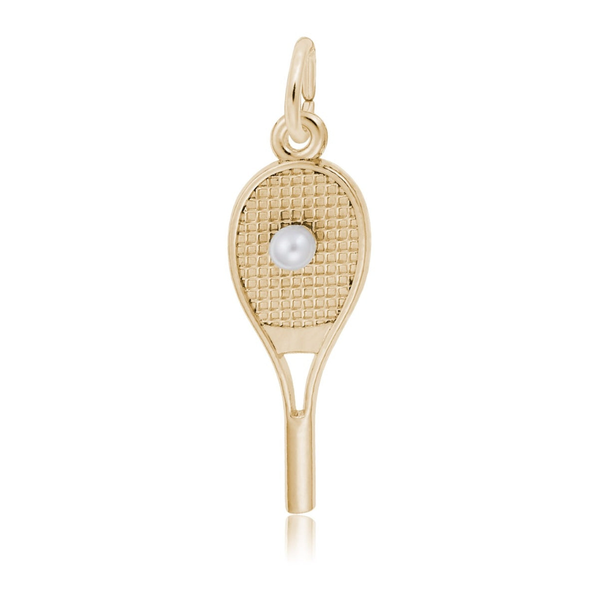 Tennis Racquet Charm with Pearl in 14K Yellow Gold
