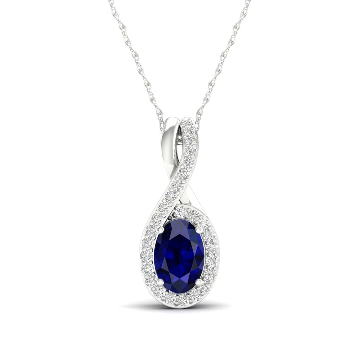 Infinite Love Oval Sapphire & Diamond Accent Halo Twist Pendant in 10K White Gold (2)