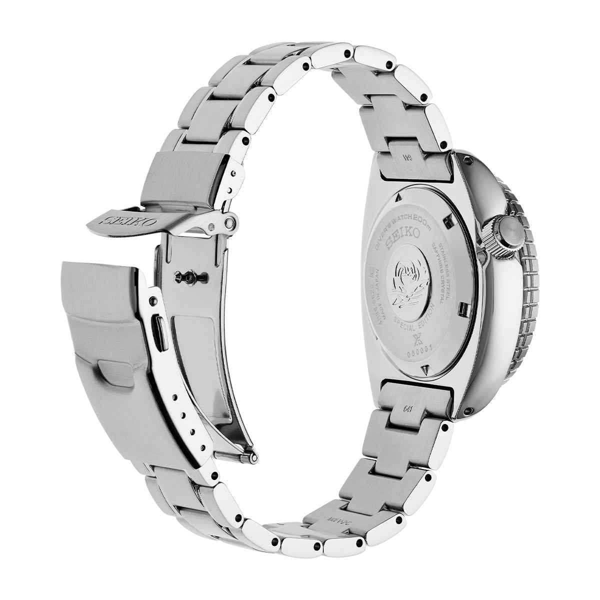Seiko Men's Prospex Padi Automatic Stainless Steel Watch with Blue Dial close-up detail