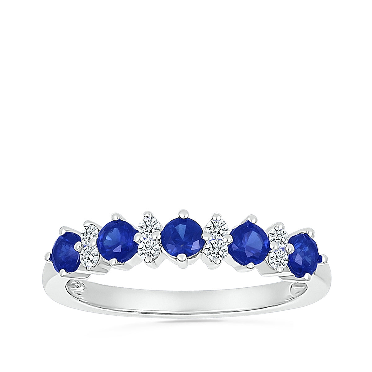 Created Sapphire & 1/10 ct. tw. Diamond Alternating Ring in 10K White Gold