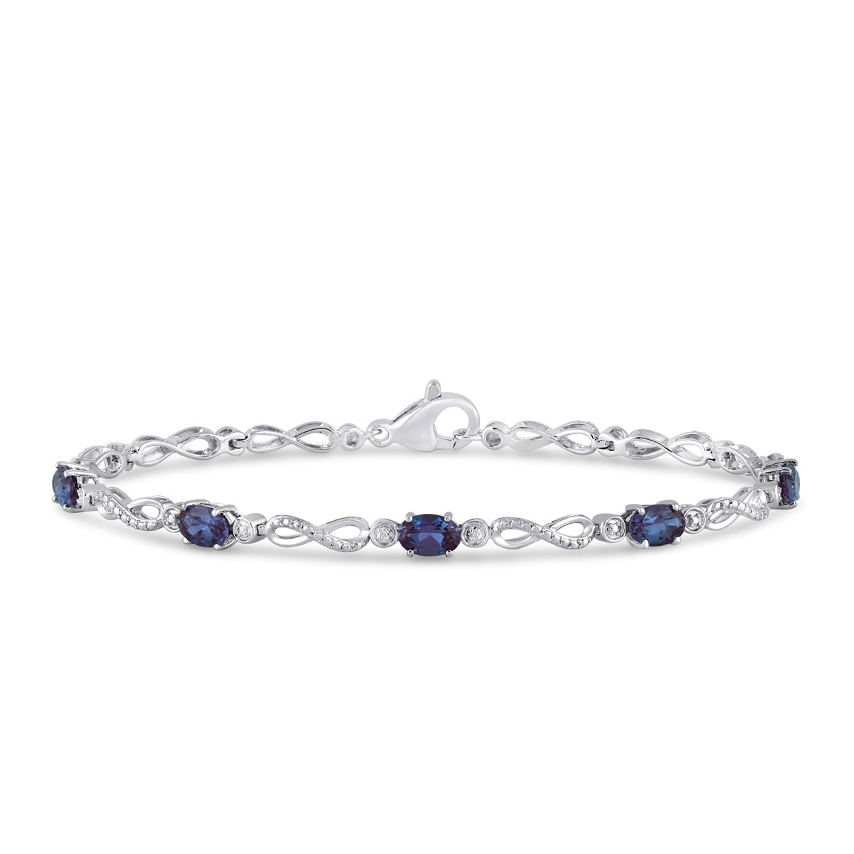 Infinite Love Created Oval Alexandrite & Diamond Accent 7.5-inch Infinity Bracelet in Sterling Silver