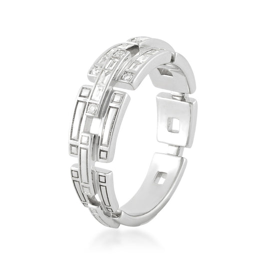 Sirus Tanya 1/4 ct. tw. Baguette & Round Diamond Link Ring in 18K White Gold front view