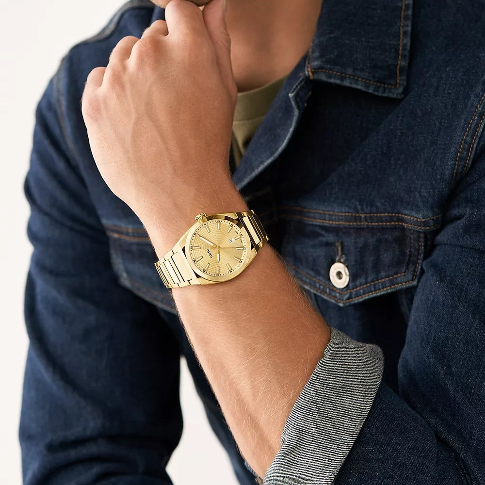 Fossil Men's Everett Quartz Gold-Tone Stainless Steel Watch with Gold Sunray Dial front view