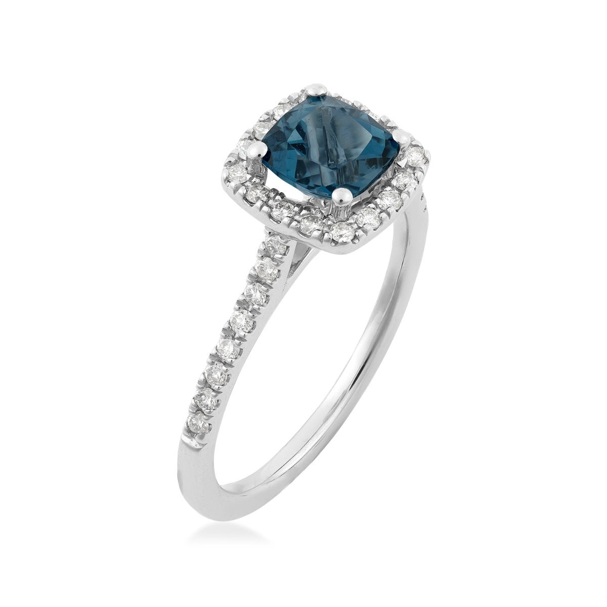 Cushion Blue Topaz & 3/8 ct. tw. Diamond Halo Ring in 14K White Gold front view