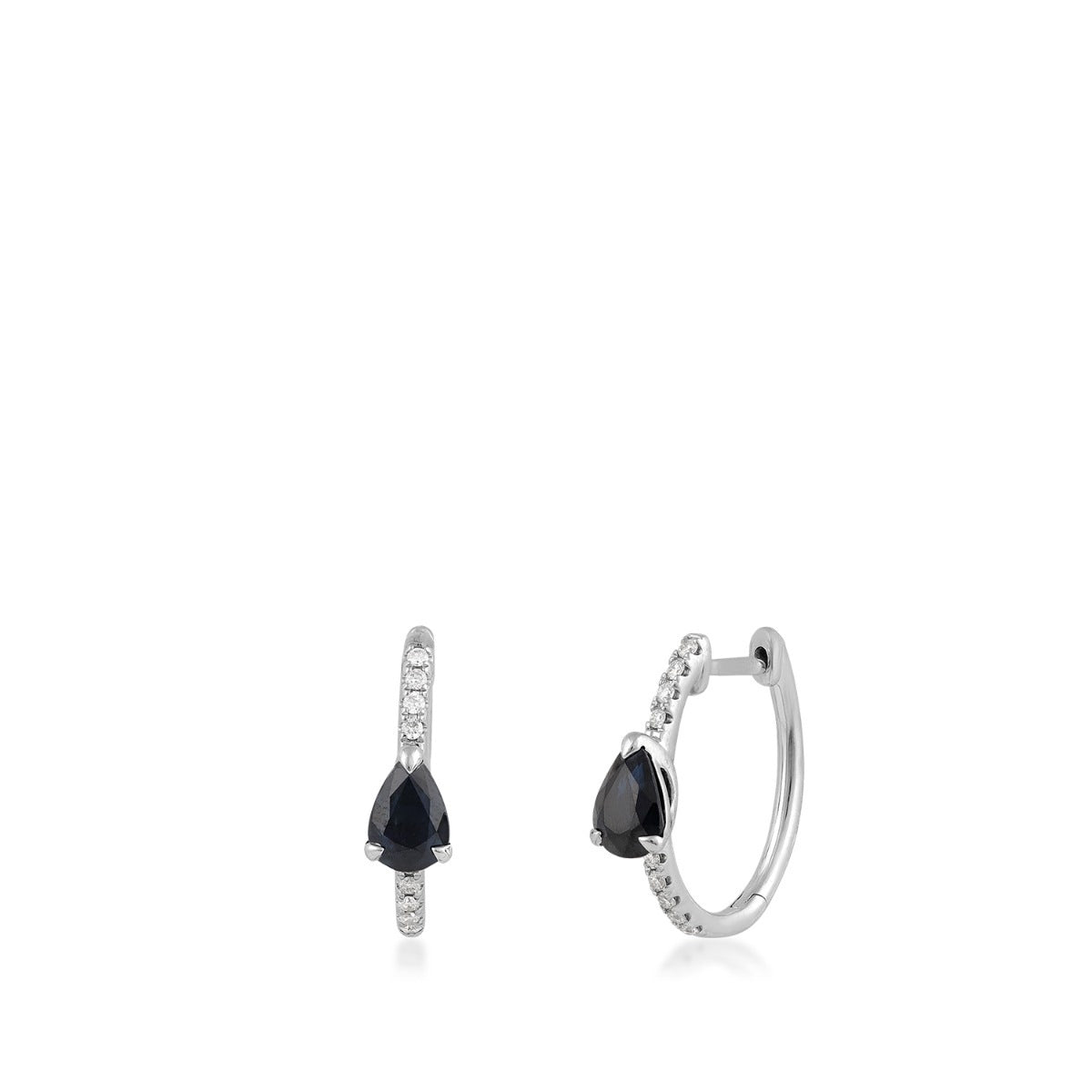 Pear Sapphire & 1/6 ct. tw. Diamond Hoop Earrings in 14K White Gold