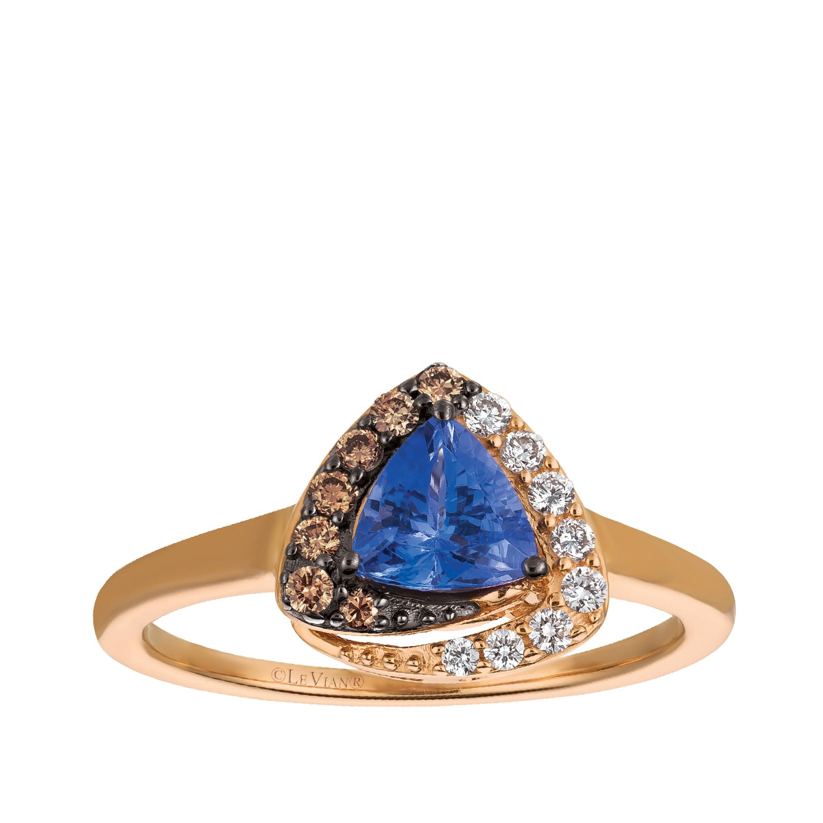 Le Vian Trillion Blueberry Tanzanite & 1/5 ct. tw. Chocolate & Vanilla Diamond Halo Ring in 14K Strawberry Gold