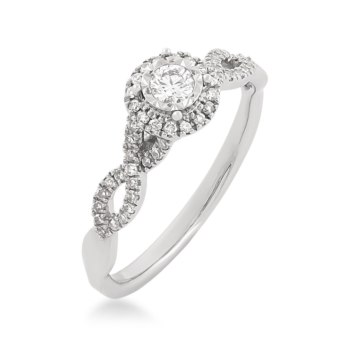 I Promise 1/4 ct. tw. Round Diamond Miracle Plate Halo Twist Promise Ring in 10K White Gold front view