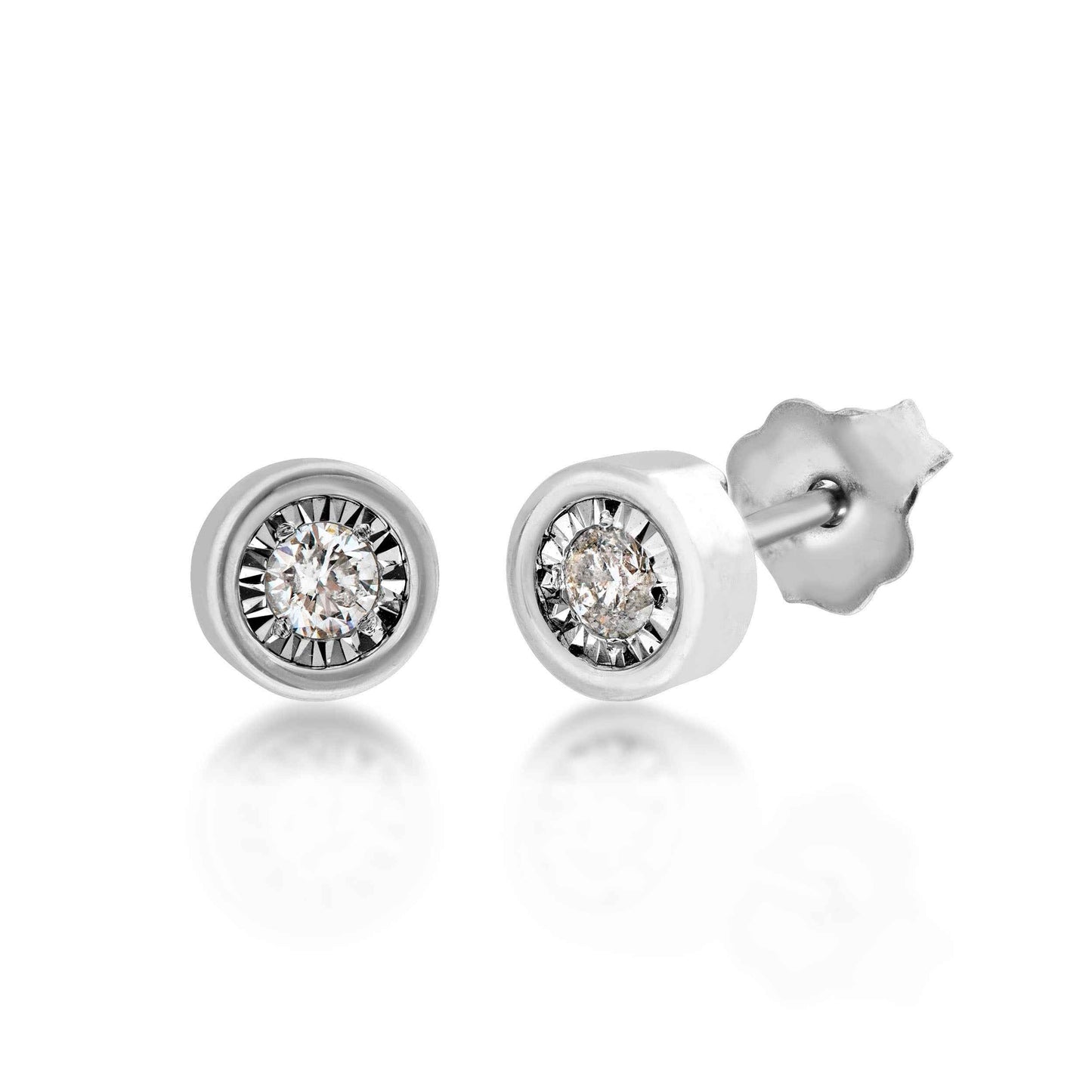 1/10 ct. tw. Round Bezel Set Diamond Earrings with Miracle Plating in 10K White Gold