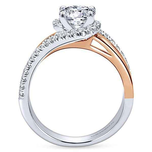 Gabriel & Co. 1/4 ct. Diamond Semi-Mount Engagement Ring with Wraparound Split Band in 14K White and Pink close-up detail