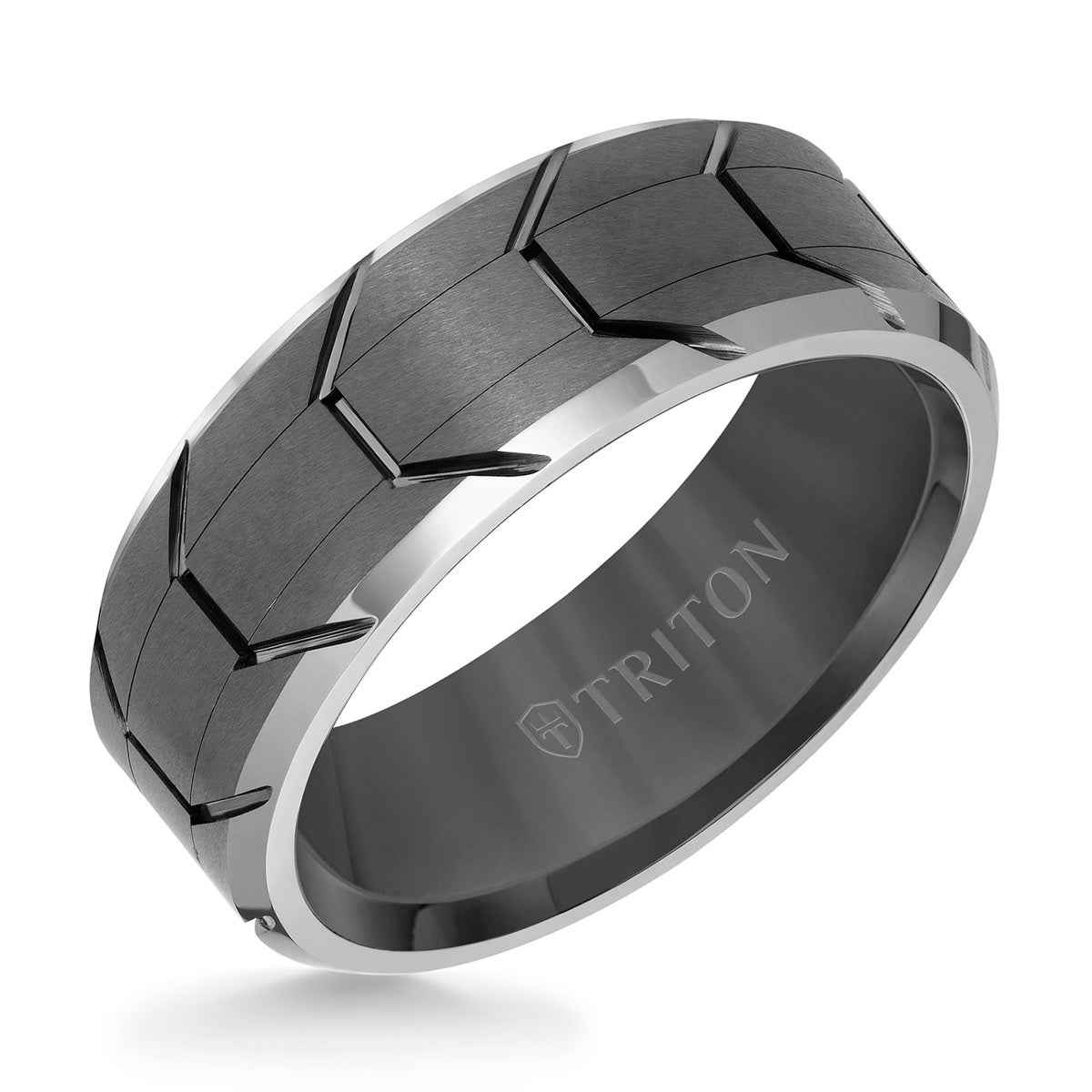 Triton Men's 8MM Gun Metal Grey Tungsten Wedding Band 11 front view