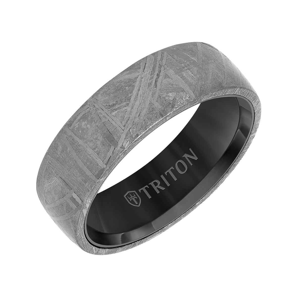 Triton Men's 7mm Tungsten Meteorite Wedding Ring front view