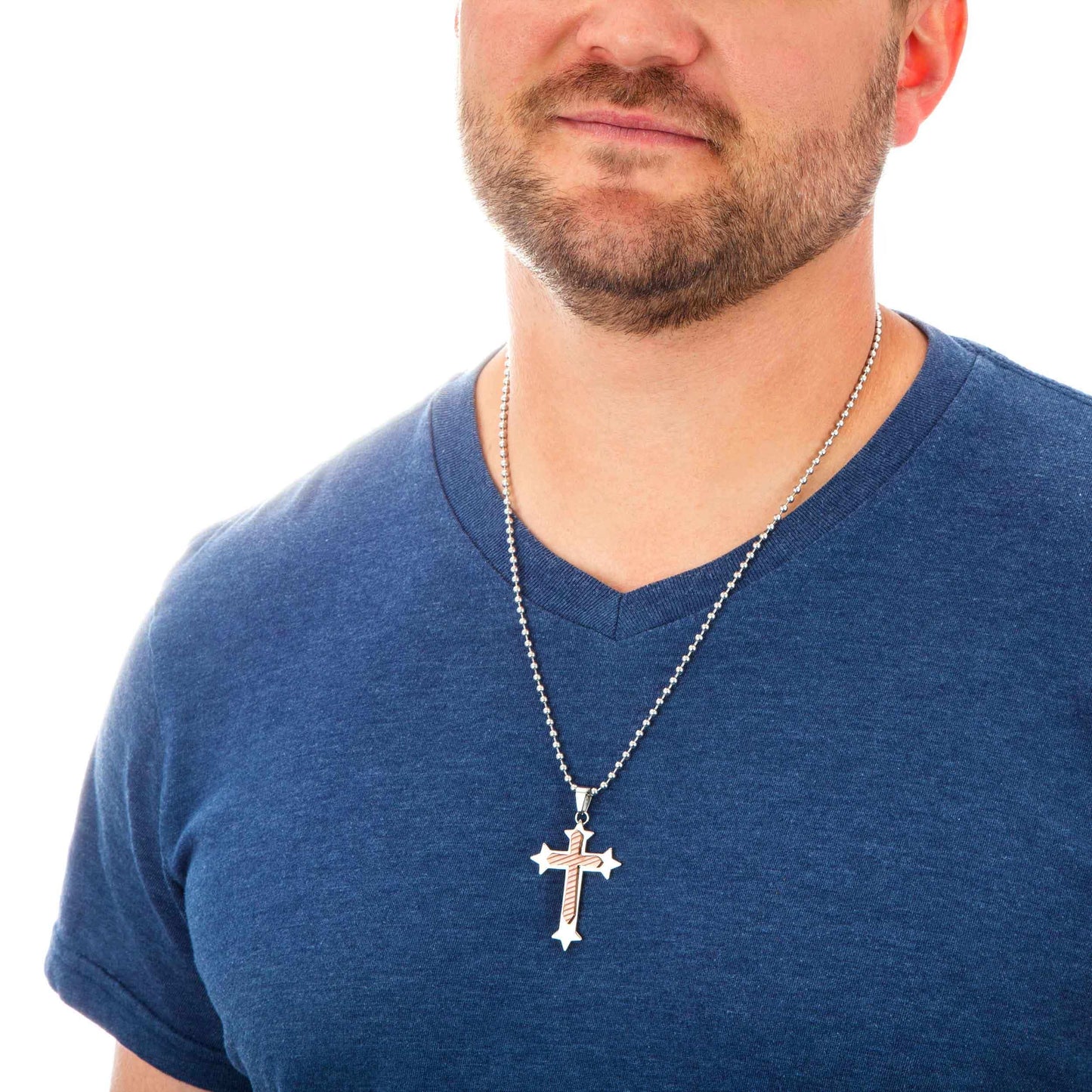 Men's Cross Necklace in Stainless Steel close-up detail