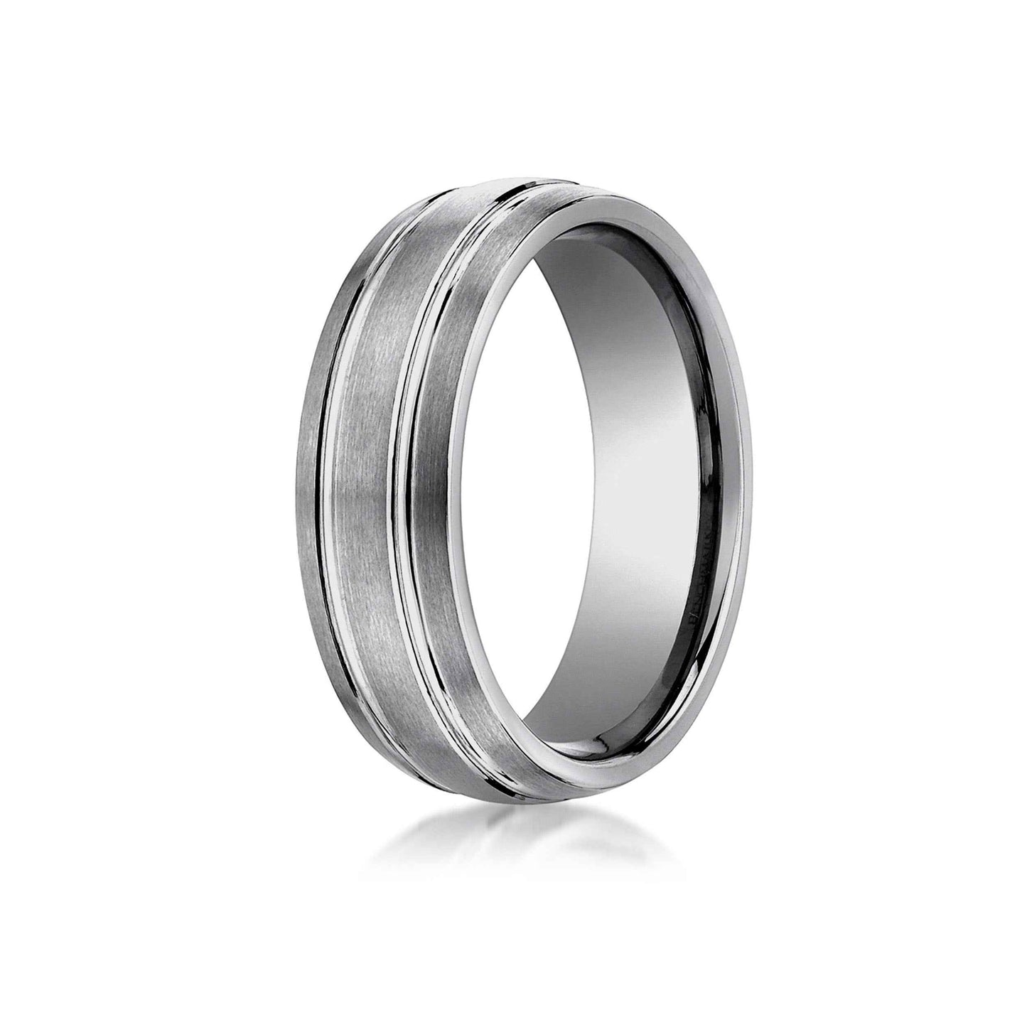 BENCHMARK Mens 7MM Tungsten Wedding Band with Satin Finished Details front view