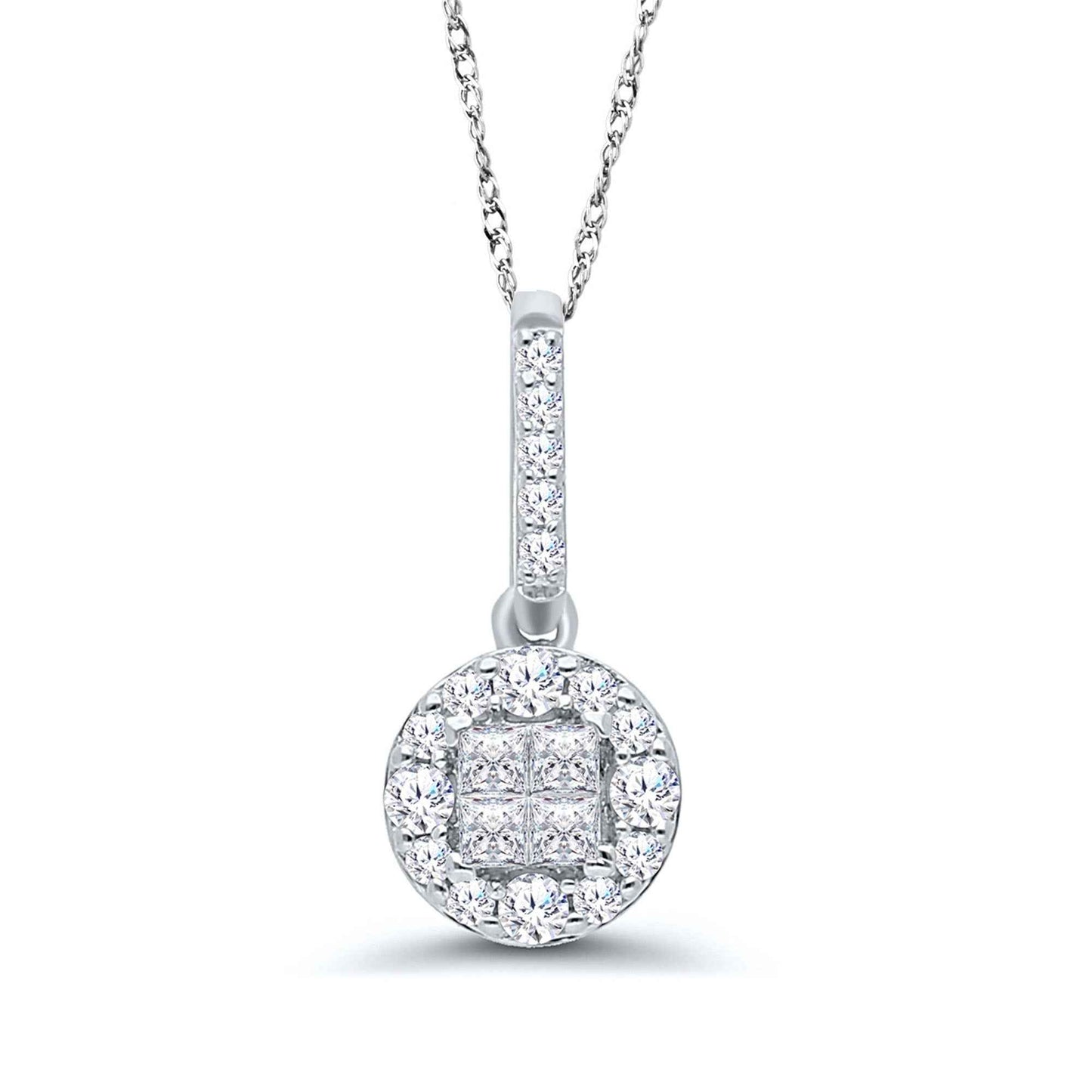 1/4 ct. tw. Diamond Quad Round Halo Pendant in 10K White Gold
