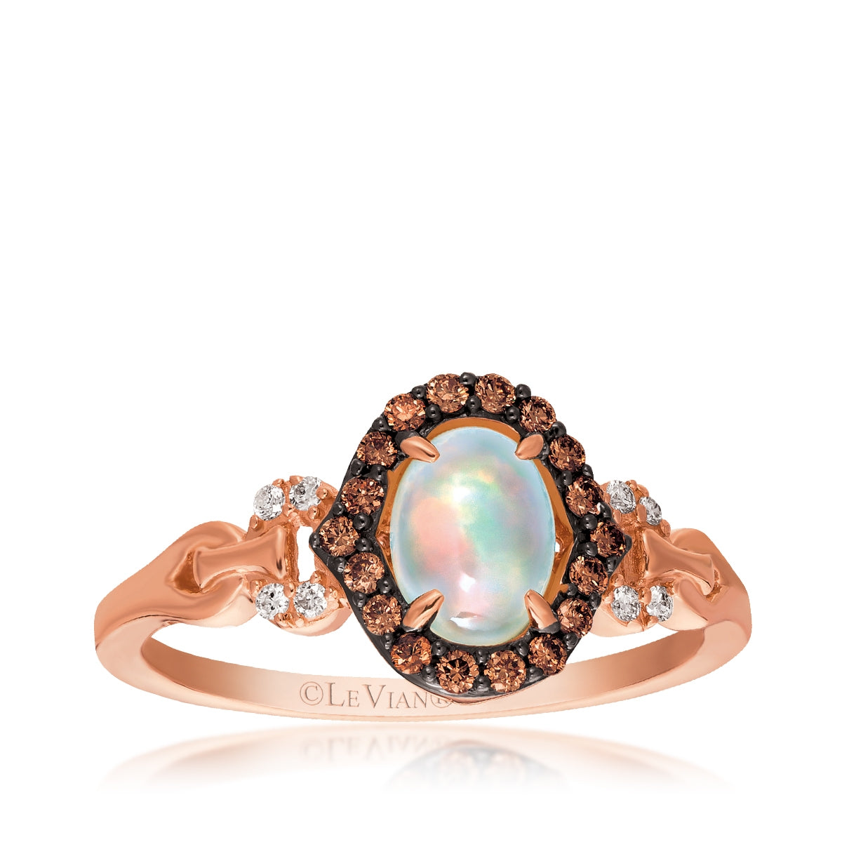Le Vian Oval Neopolitan Opal & 1/5 ct. tw. Chocolate & Vanilla Diamond Halo Ring in 14K Strawberry Gold