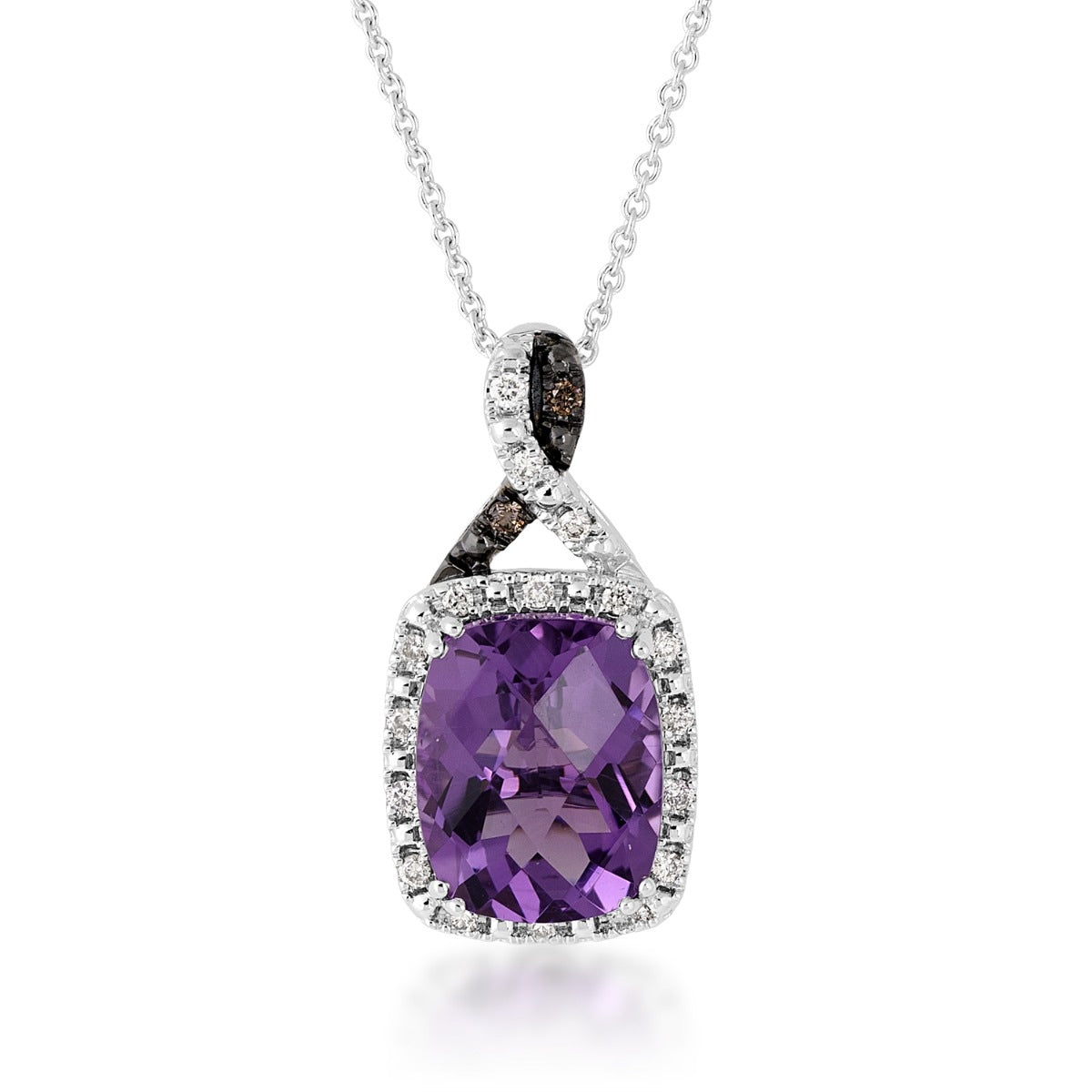 Le Vian Cushion Amethyst & 1/10 ct. tw. Nude & Chocolate Diamond Halo Pendant in 14K Vanilla Gold