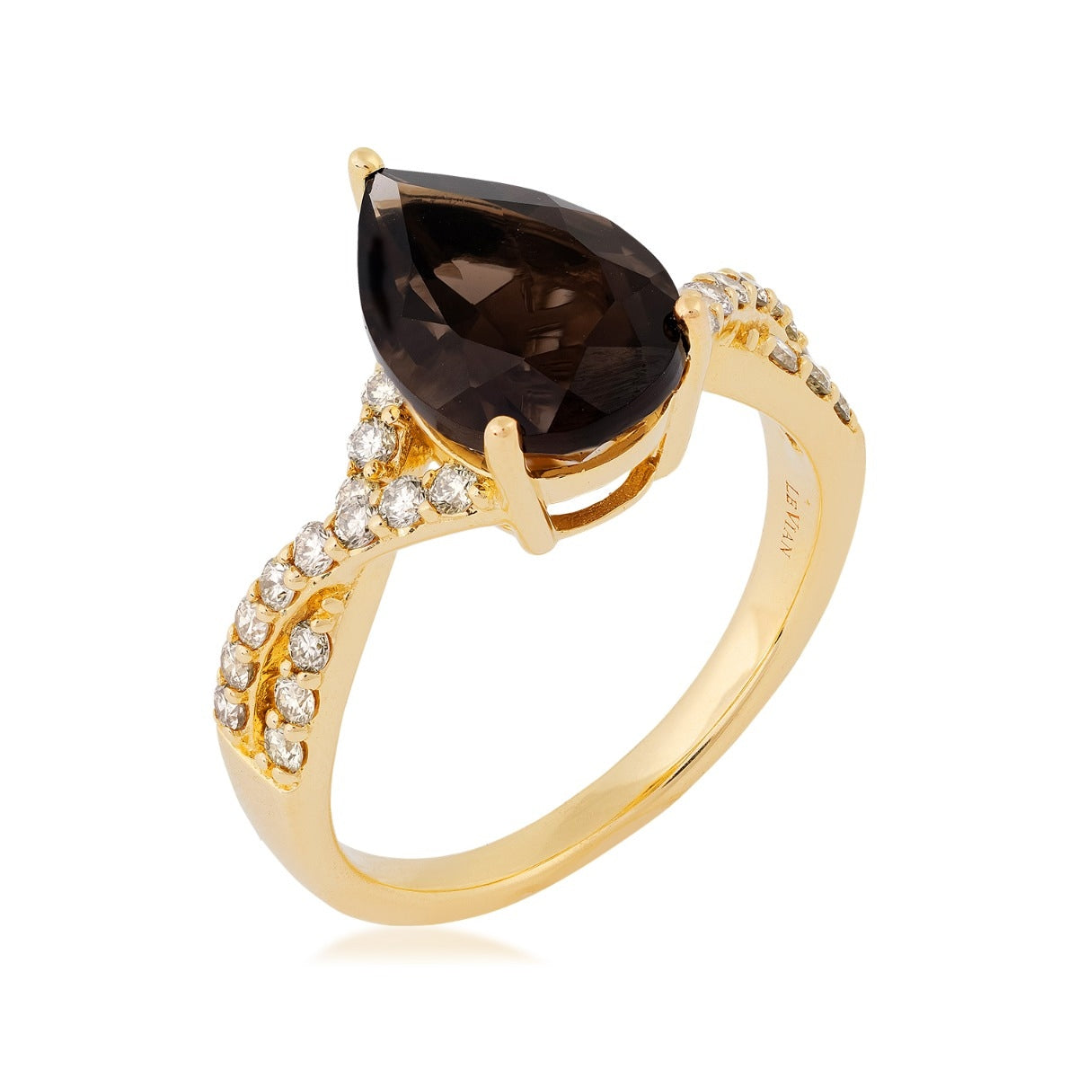 Le Vian Pear Chocolate Quartz & 3/8 ct. tw. Diamond Twist Ring in 14K Honey Gold front view