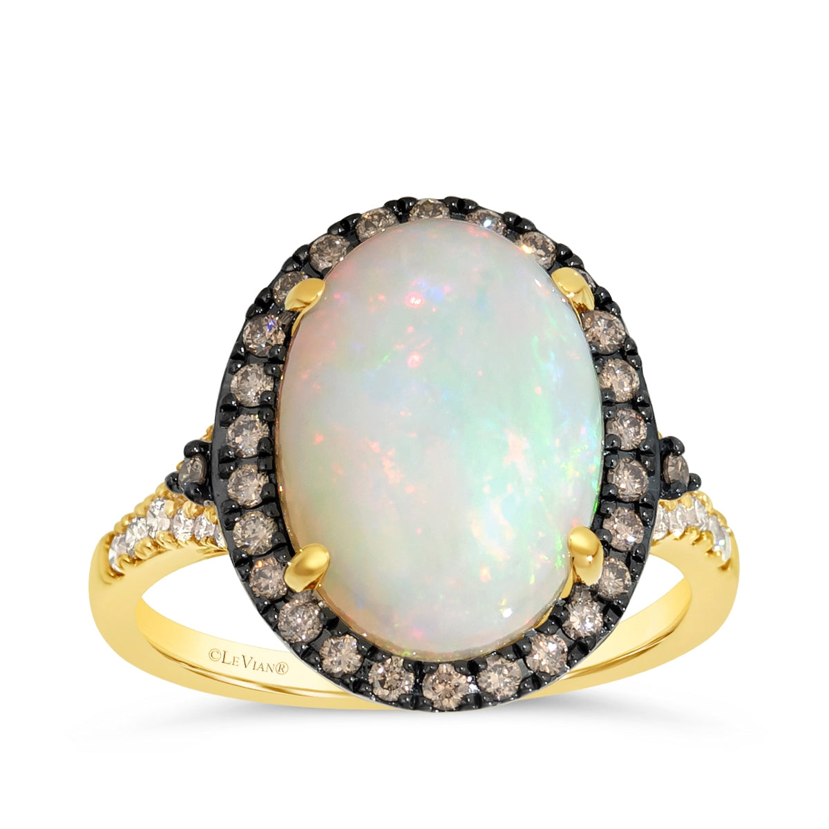 Le Vian Oval Neopolitan Opal & 3/8 ct. tw. Chocolate & Nude Diamond Halo Ring in 14K Honey Gold