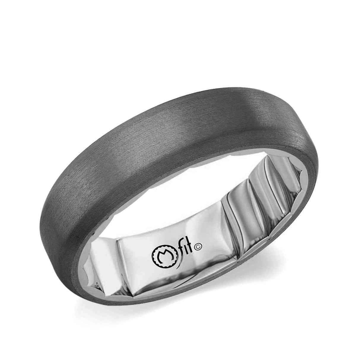 MFIT Men's 6mm Satin Finish Wedding Ring in Gray Tantalum & 10K White Gold front view