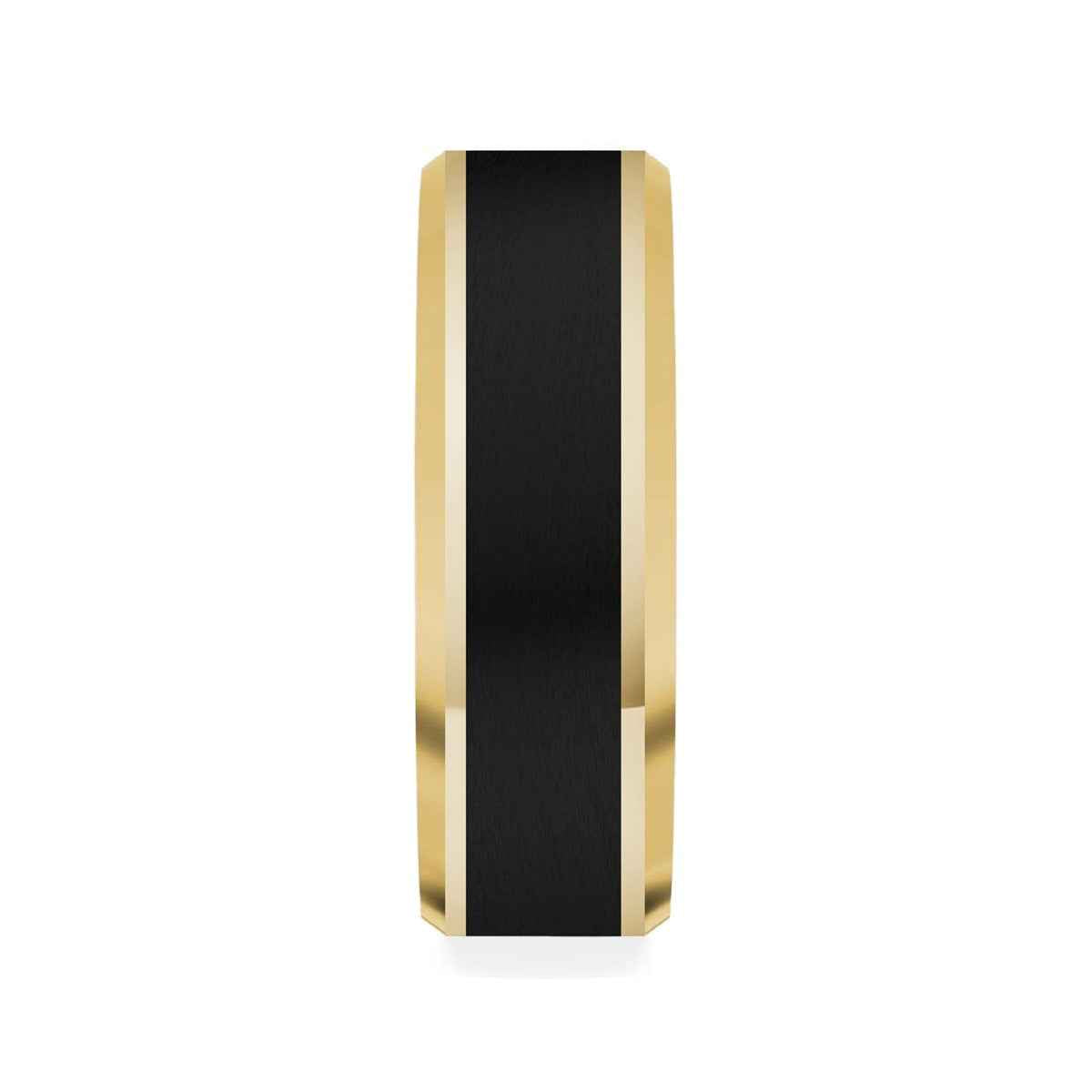 MFIT Men's 8mm Wedding Ring in Black Ceramic & 10K Yellow Gold side profile