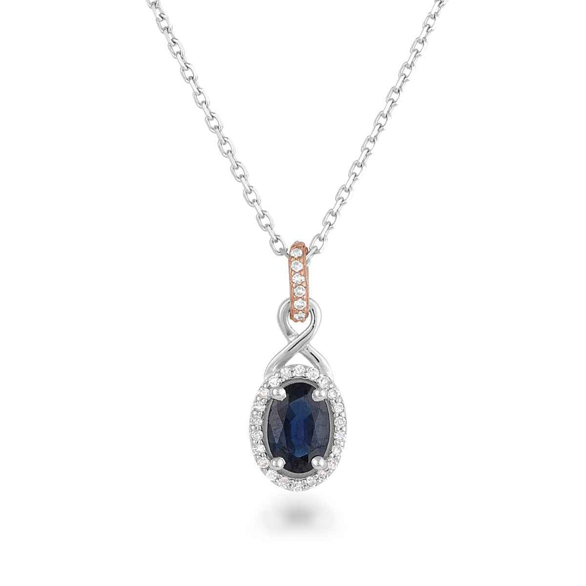 Oval Sapphire & 1-1/10 ct. tw. Diamond Halo Pendant in 10K White & Pink Gold