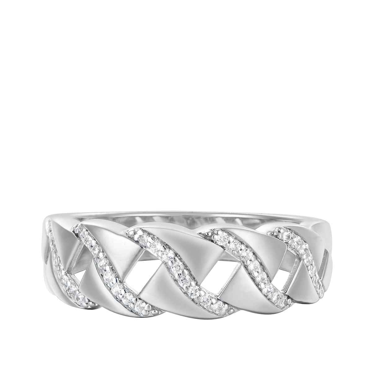 1/5 ct. tw. Men's Diamond Link Ring in Sterling Silver close-up detail