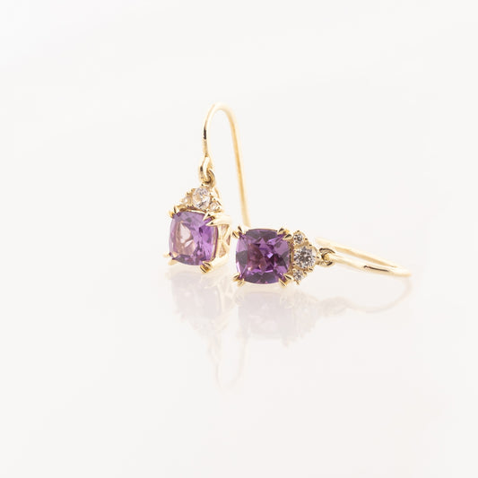 Created Cushion Alexandrite & White Sapphire Dangle Earrings in 10K Yellow Gold front view