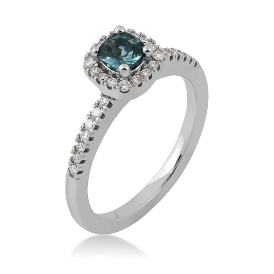 American Colors Cushion Montana Sapphire & 1/5 ct. tw. Diamond Halo Ring in 10K White Gold front view