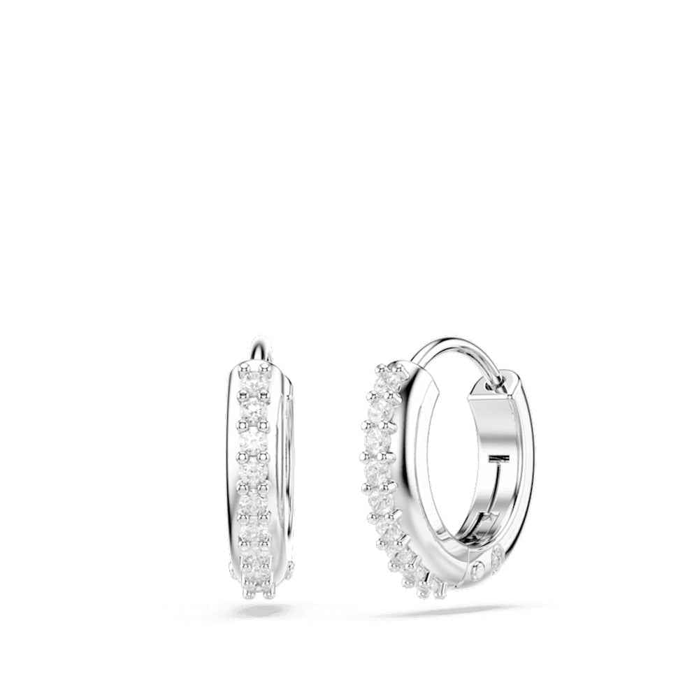 Swarovski Matrix Round White Crystal Huggie Hoop Earrings in White Rhodium Plating