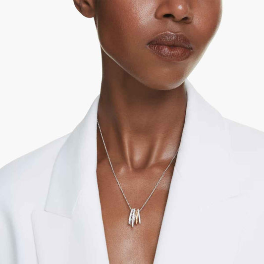 Swarovski White Crystal Hyperbola Pendant in Rhodium & Yellow Gold-Tone Plating close-up detail
