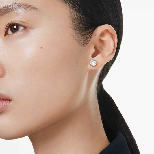 Swarovski Imber Round White Crystal Solitaire Earrings in White Rhodium Plating front view