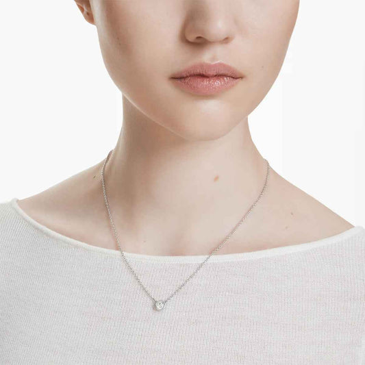 Swarovski Imber Round White Crystal Solitaire Necklace in White Rhodium Plating front view