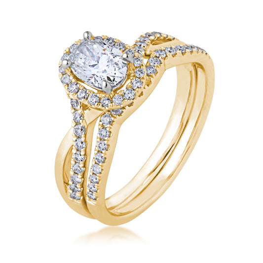 Canadian Rocks 9/10 ct. tw. Oval Diamond Halo Wedding Set in 14K Yellow Gold front view