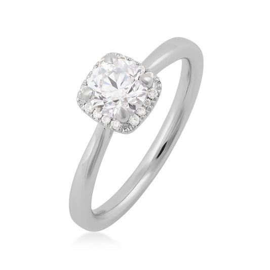 Canadian Rocks 7/8 ct. tw. Round Brilliant Diamond Halo Engagement Ring in 14K White Gold front view