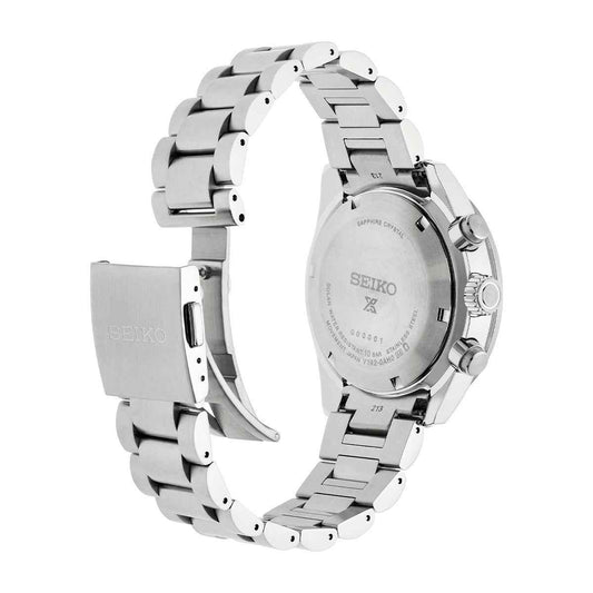 Seiko Men's Speedtimer Solar Stainless Steel Watch with White Dial close-up detail (3)