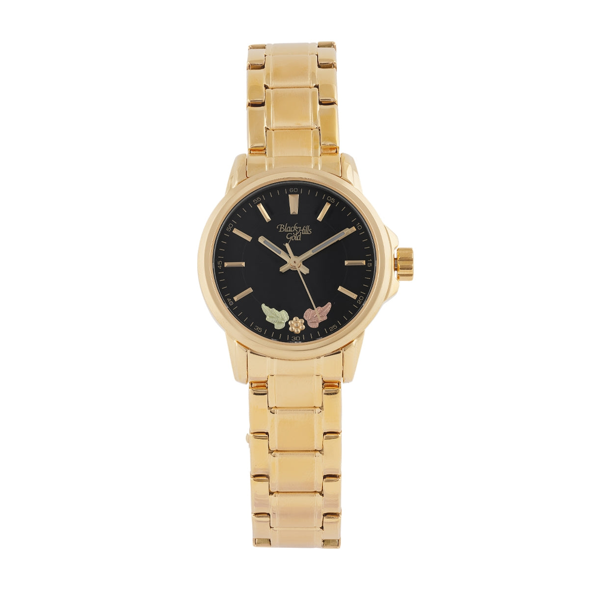 Black Hills Gold Ladies' Quartz Gold-Tone Stainless Steel Watch with Black Dial