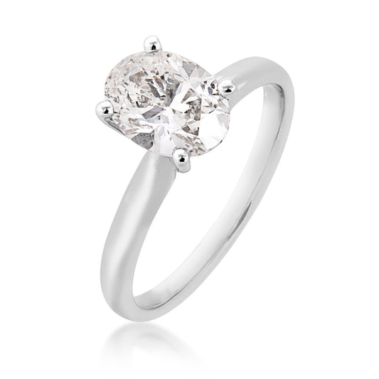 Adamante 1-1/2 ct. tw. Lab-Grown Oval Diamond Solitaire Engagement Ring in 14K White Gold front view