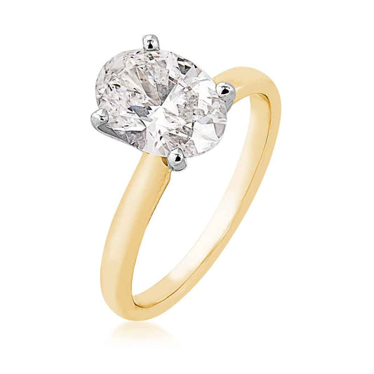 Adamante 2 ct. tw. Lab-Grown Oval Diamond Solitaire Engagement Ring in 14K Yellow & White Gold front view