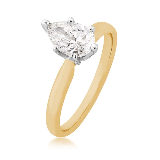 Adamante 1 ct. tw. Lab-Grown Pear Diamond Solitaire Engagement Ring in 14K Yellow Gold front view