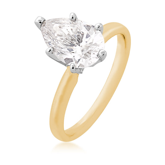 Adamante 2 ct. tw. Lab-Grown Pear Diamond Solitaire Engagement Ring in 14K Yellow & White Gold front view
