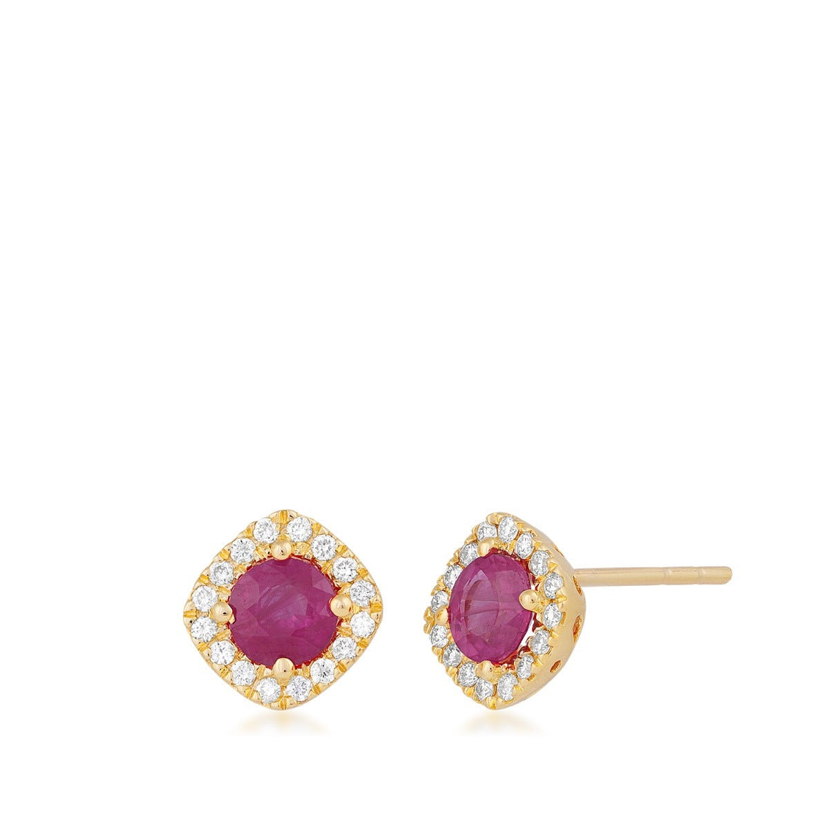 Round Ruby & 1/7 ct. tw. Diamond Halo Earrings in 14K Yellow Gold