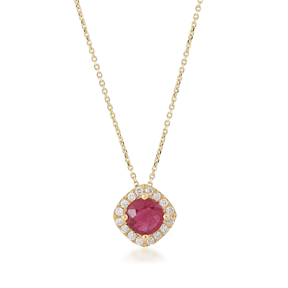 Round Ruby & Diamond Accent Halo Pendant in 14K Yellow Gold