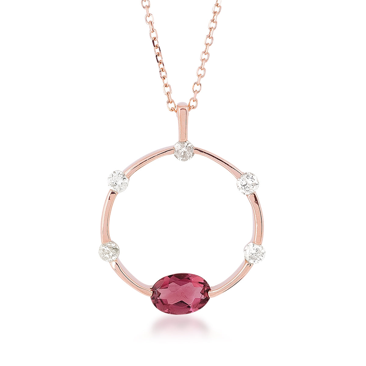 Oval Pink Tourmaline & 1/5 ct. tw. Diamond Circle Pendant in 14K Pink Gold