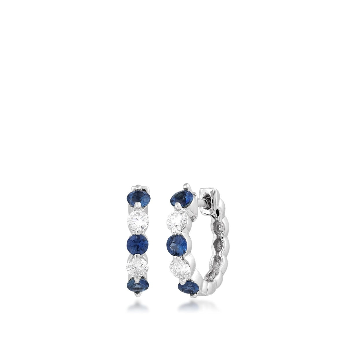Round Sapphire & 1/5 ct. tw. Diamond Hoop Earrings in 14K White Gold