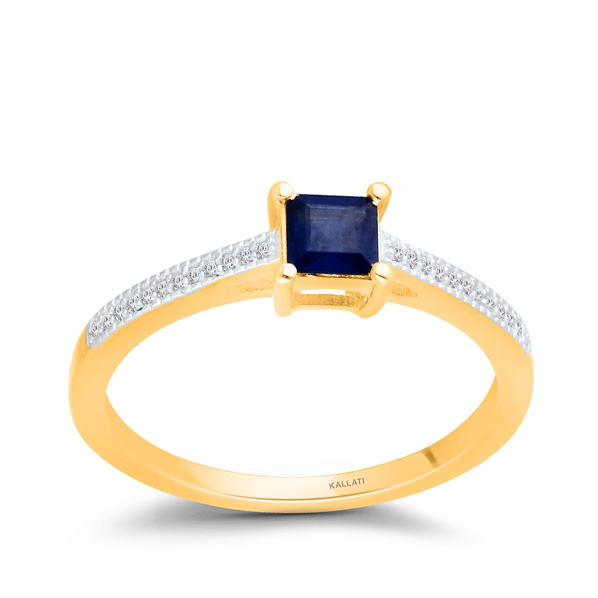 Kallati Square Sapphire & Diamond Accent Ring in 14K Yellow Gold