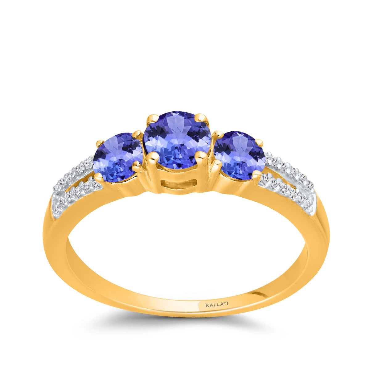Kallati 3-Stone Round Tanzanite & Diamond Accent Ring in 14K Yellow Gold