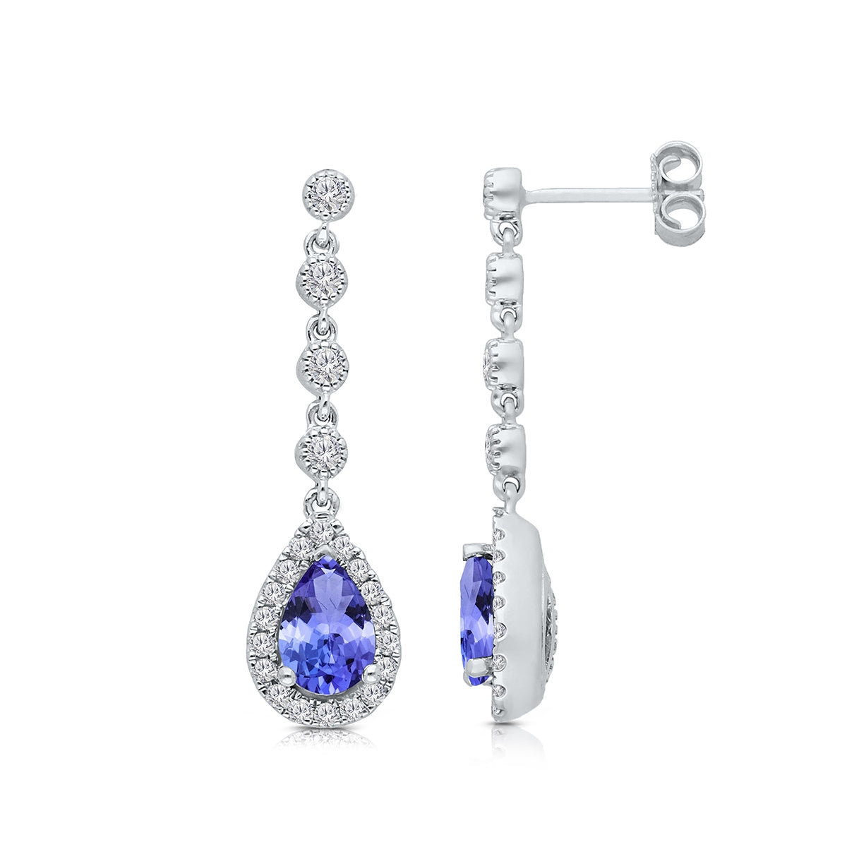 Kallati Pear Tanzanite & 1/2 ct. tw. Diamond Dangle Earrings in 14K White Gold